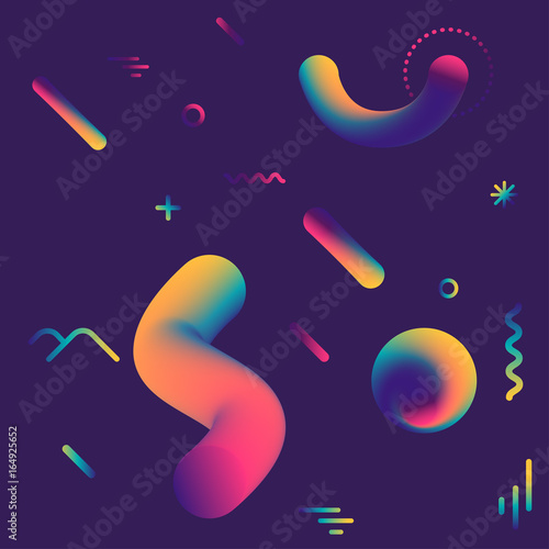 Vector cosmic pattern with geometric fluid shapes on dark background. For trendy posters, banners, card templates.