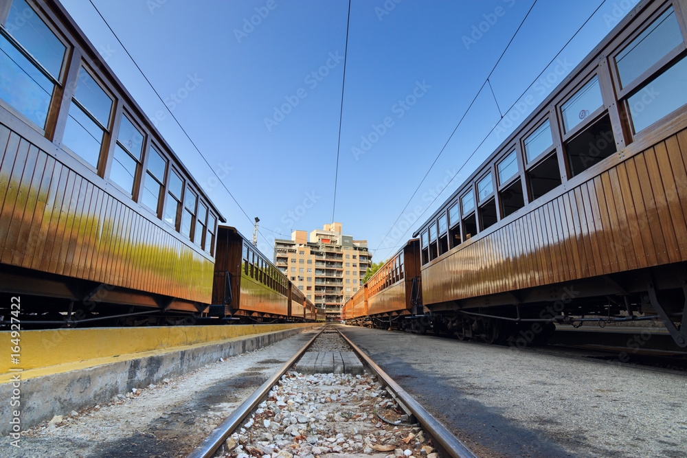 Fototapeta premium Soller classic train wagons at station in Palma of Majorca
