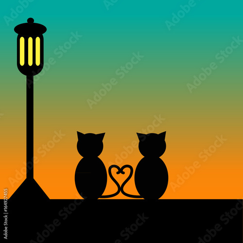 Sitting cats in love.Vector illustration.