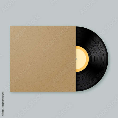 Vector vinyl record mockup template with stylish brown kraft paper blank empty cover with copyspace for your design