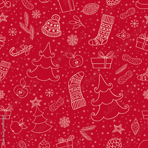 Holiday seamless background with christmas symbol