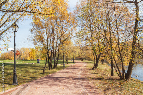 A path along the pond in the park Tsaritsyno in Moscow