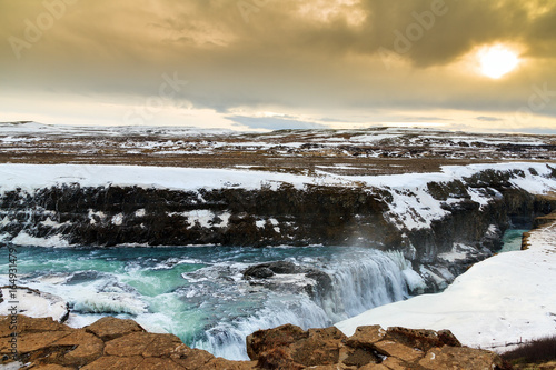 Beautiful view on the famous Gullfoss waterfall in Iceland in winter