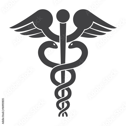 Modern depiction of the caduceus, vector silhouette