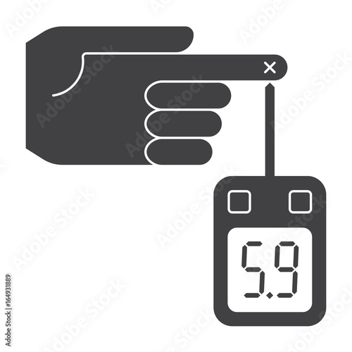 Diabetes concept with glucometer measures blood sugar level, vector silhouette