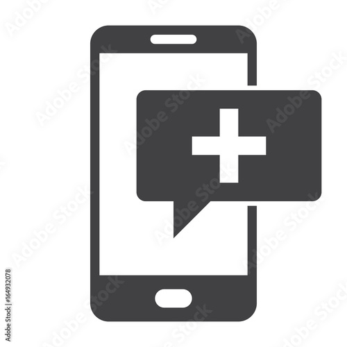 mHealth concept with smartphone and message, vector silhouette