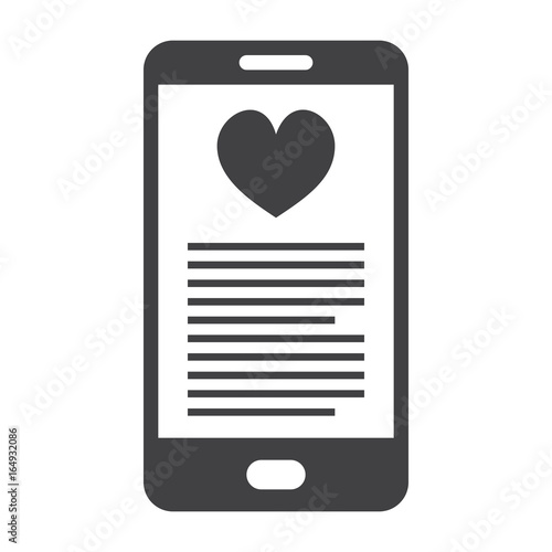 mHealth concept with smartphone and red heart, vector silhouette