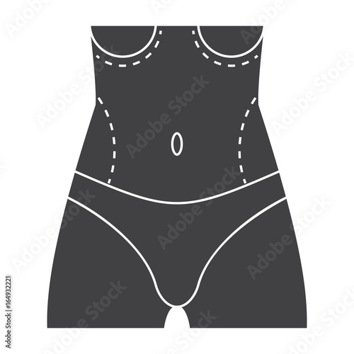 Plastic surgery, liposuction and cellulite removal concept, vector silhouette