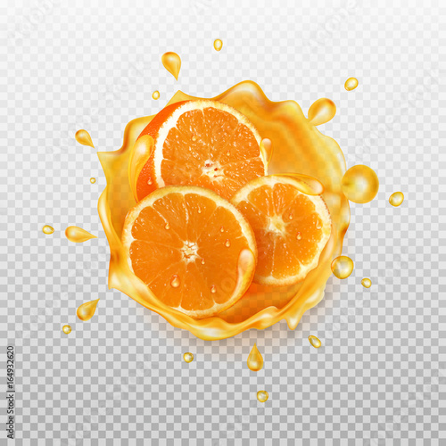 Realistic splash of juice with orange.