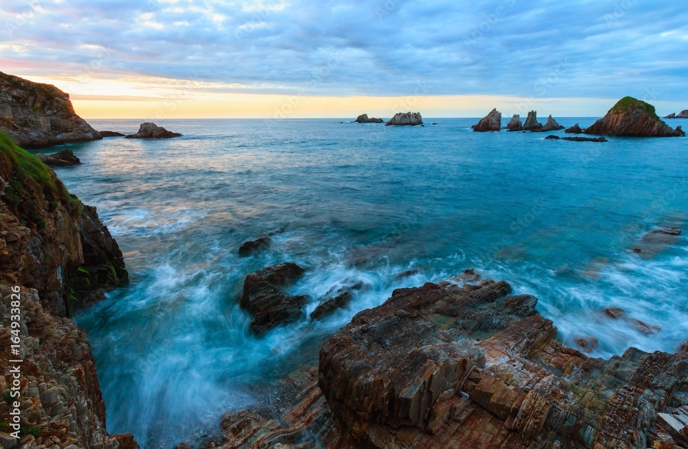 Gueirua beach at evening. Asturias, Spain. Gueirua beach at evening. Asturias, Spain.