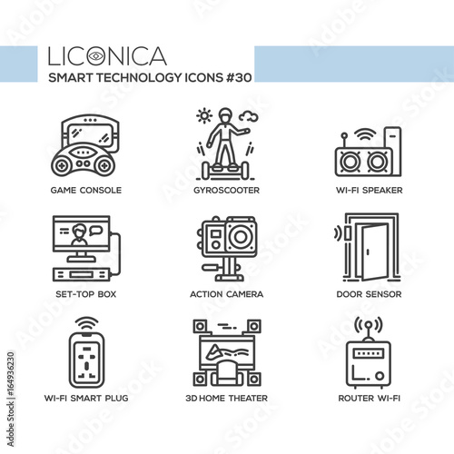 Smart Technology - modern vector flat line desigm icons set.