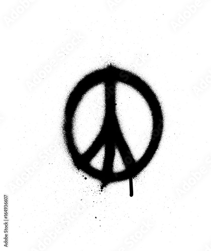 peace sign graffiti spray in black over white