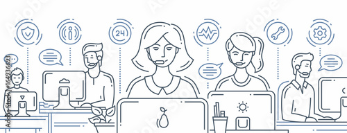 Call center support - line design header, banner for your website