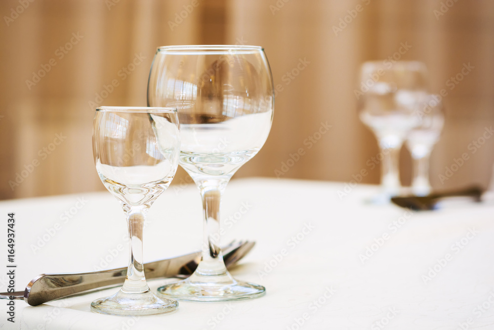 Empty wine glasses in restaurant