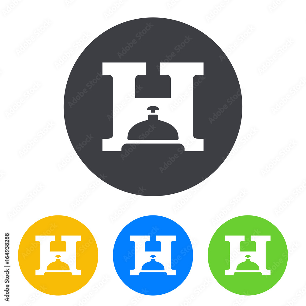 Icono plano H con timbre hotel en circulo varios colores Icono plano H con timbre hotel en circulo varios colores