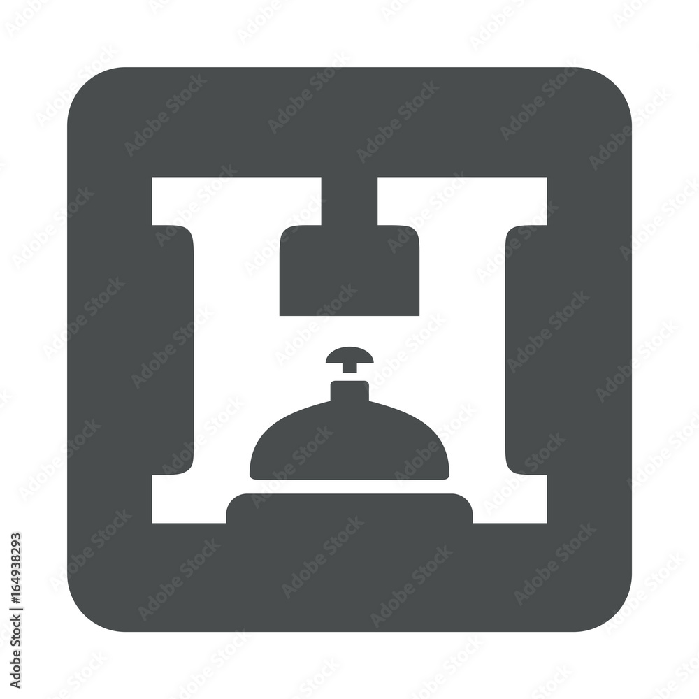 Icono plano H con timbre hotel en cuadrado gris Icono plano H con timbre hotel en cuadrado gris