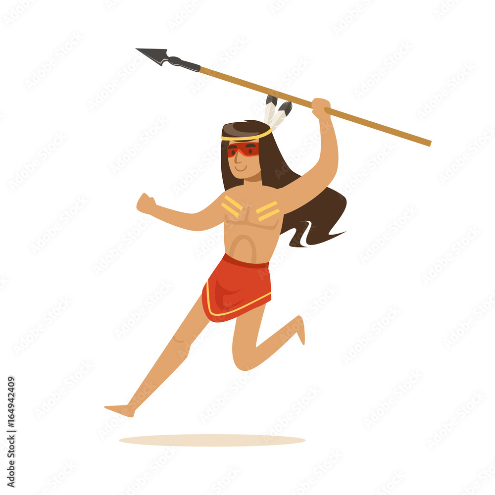 Native american indian in loincloth running with spear vector Illustration Native american indian in loincloth running with spear vector Illustration