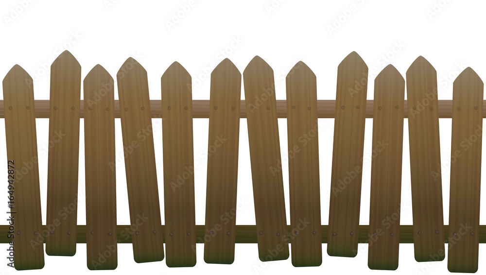 Old, unsteady, crooked fence with wooden texture, seamless extendable - isolated vector illustration on white background. Old, unsteady, crooked fence with wooden texture, seamless extendable - isolated vector illustration on white background.