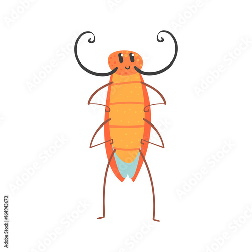 Cute cartoon funny cockroach character vector Illustration