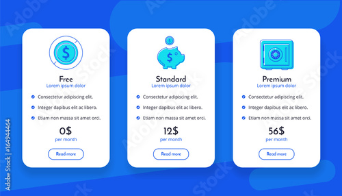 Set of offer tariffs. ui ux vector banner for web app. set of pricing table, order, box, button, list with plan