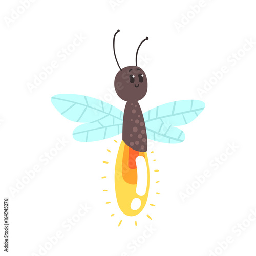 Cute cartoon firefly character vector Illustration
