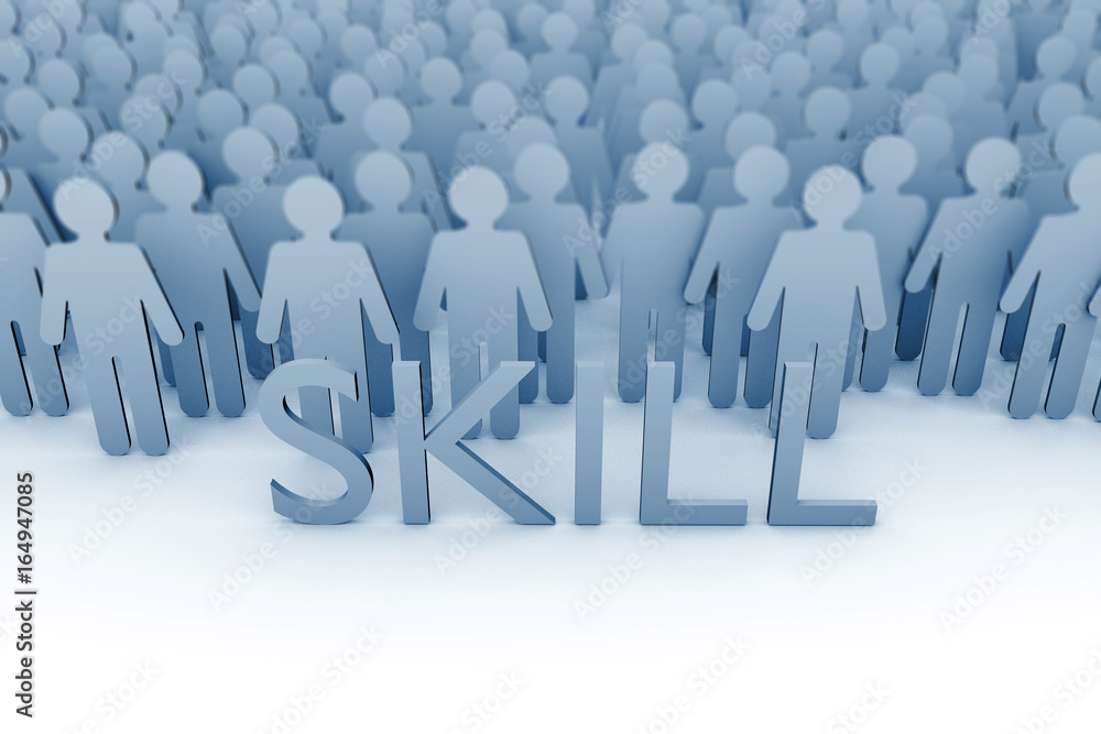 Skill. Large group of stick figure people. 3D Rendering Skill. Large group of stick figure people. 3D Rendering