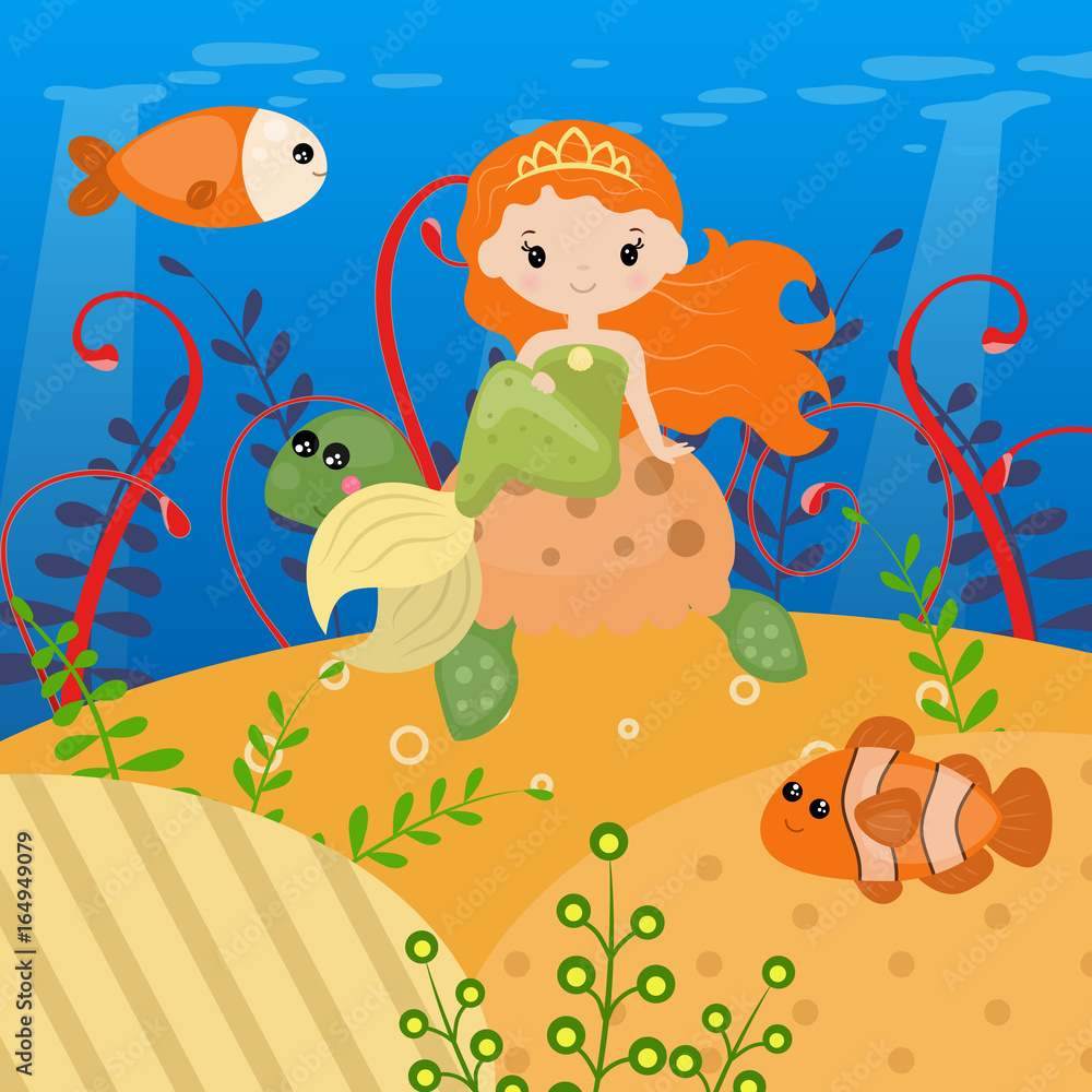 Vector background with an underwater world