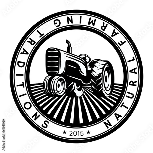Vector tractor logo illustration. Emblem design