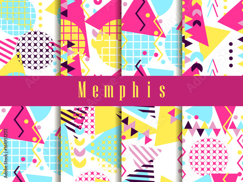Memphis seamless pattern. Geometric elements memphis in the style of 80's. Vector illustration