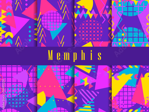 Memphis seamless pattern. Geometric elements memphis in the style of 80's. Vector illustration