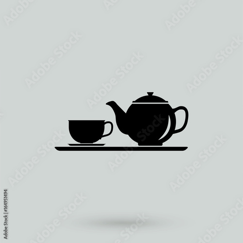 The teapot and cup icon. Tea symbol. Flat Vector illustration