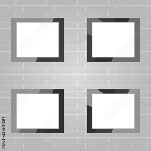 Photo frames, a set of photo frames against a brick wall background.