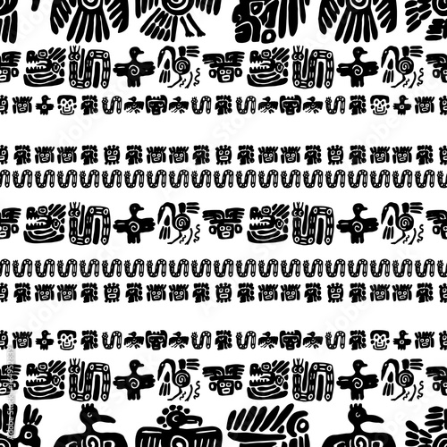Seamless maya pattern. Black and white ethnic elements.