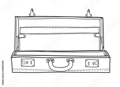 briefcase suitcase empty. vintage hand drawn vector line art illustration