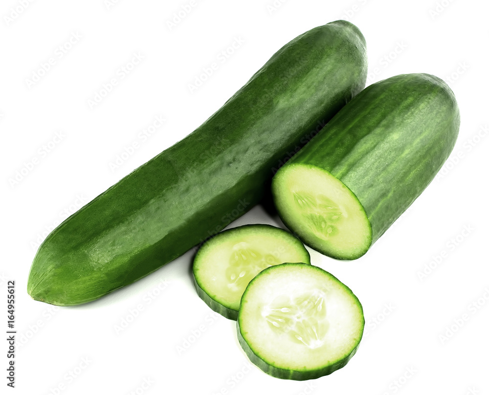 Cucumber and slices isolated over white background Cucumber and slices isolated over white background