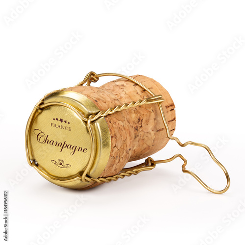 Champagne cork with text on cap, includes clipping path photo