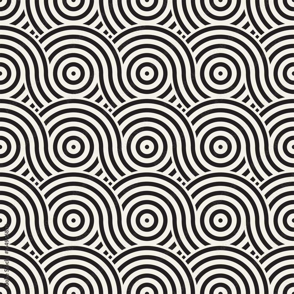 Vector seamless geometric pattern composed with circles and lines. Modern stylish rounded stripes texture. Repeating abstract background Vector seamless geometric pattern composed with circles and lines. Modern stylish rounded stripes texture. Repeating abstract background
