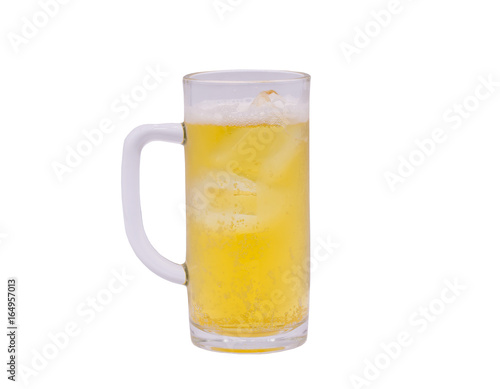 Cold beer in glass isolated on white background.with saved clipping path.