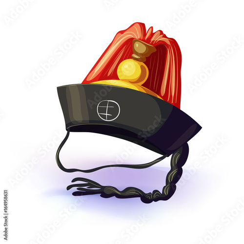 Egyptian fez with a black tassel hanging from the crown - vector isolated on white Vector illustration .Masquerade or carnival costume headdress