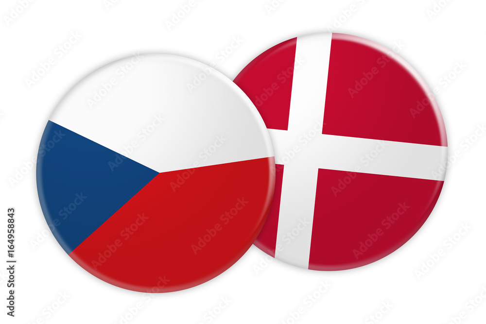 News Concept: Czech Republic Flag Button On Denmark Flag Button, 3d illustration on white background News Concept: Czech Republic Flag Button On Denmark Flag Button, 3d illustration on white background