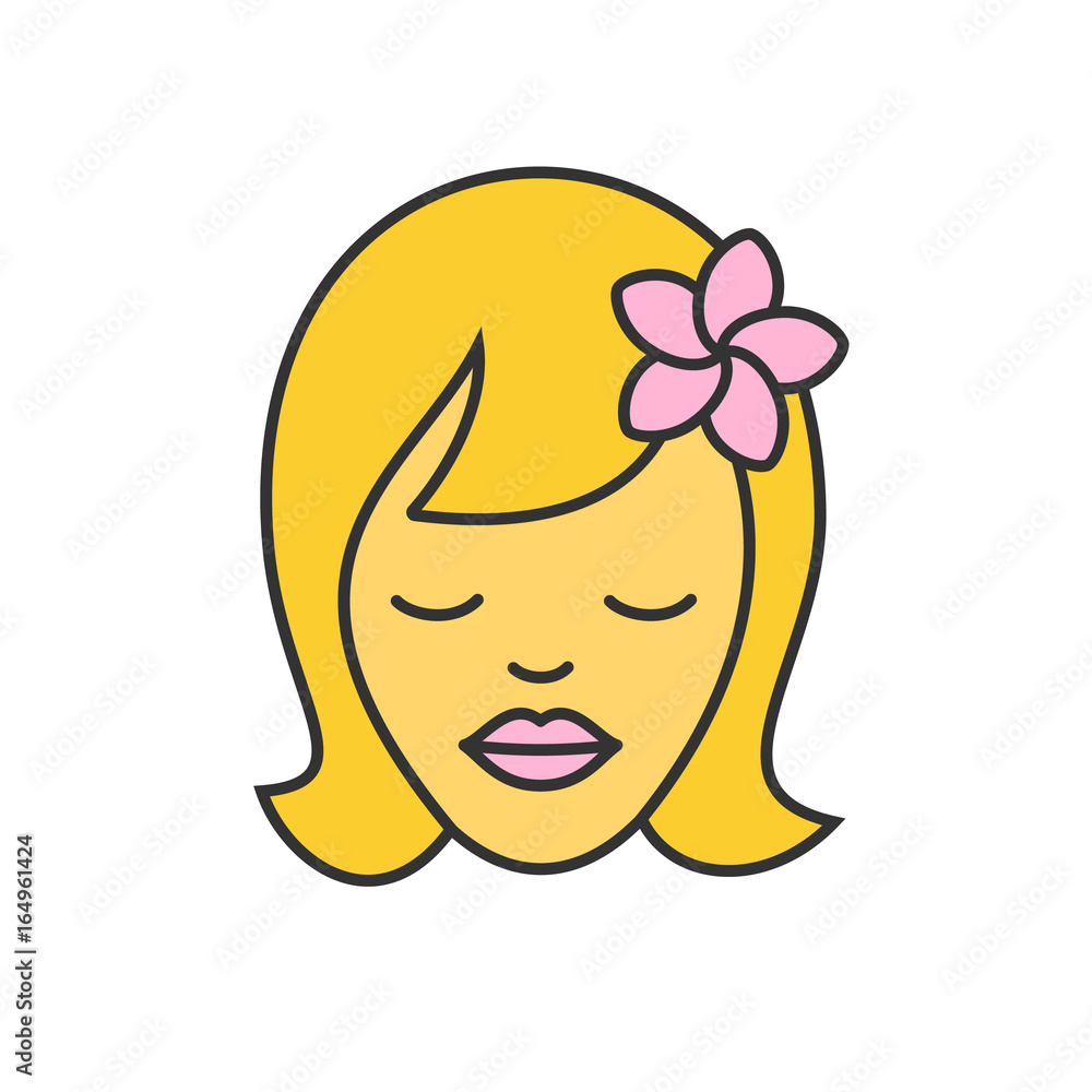 Girl with plumeria flower color icon Girl with plumeria flower color icon