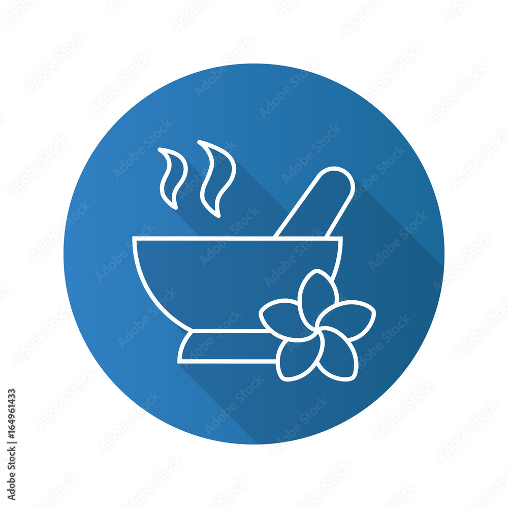 Spa salon mortar and pestle. Flat linear long shadow icon Spa salon mortar and pestle. Flat linear long shadow icon