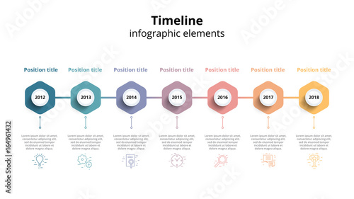 Business timeline workflow infographics. Corporate milestones graphic elements. Company presentation slide template with year periods. Modern vector history time line design.