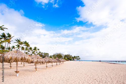 View of the sandy beach in Punta Cana  La Altagracia  Dominican Republic. Copy space for text.