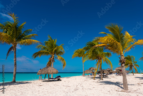 Sandy beach Playa Sirena of the island of Cayo Largo, Cuba. Copy space for text. © ggfoto