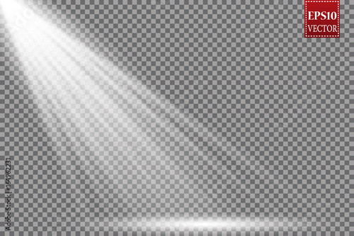 Vector scene illuminated by spotlight ray. Light effect on transparent background