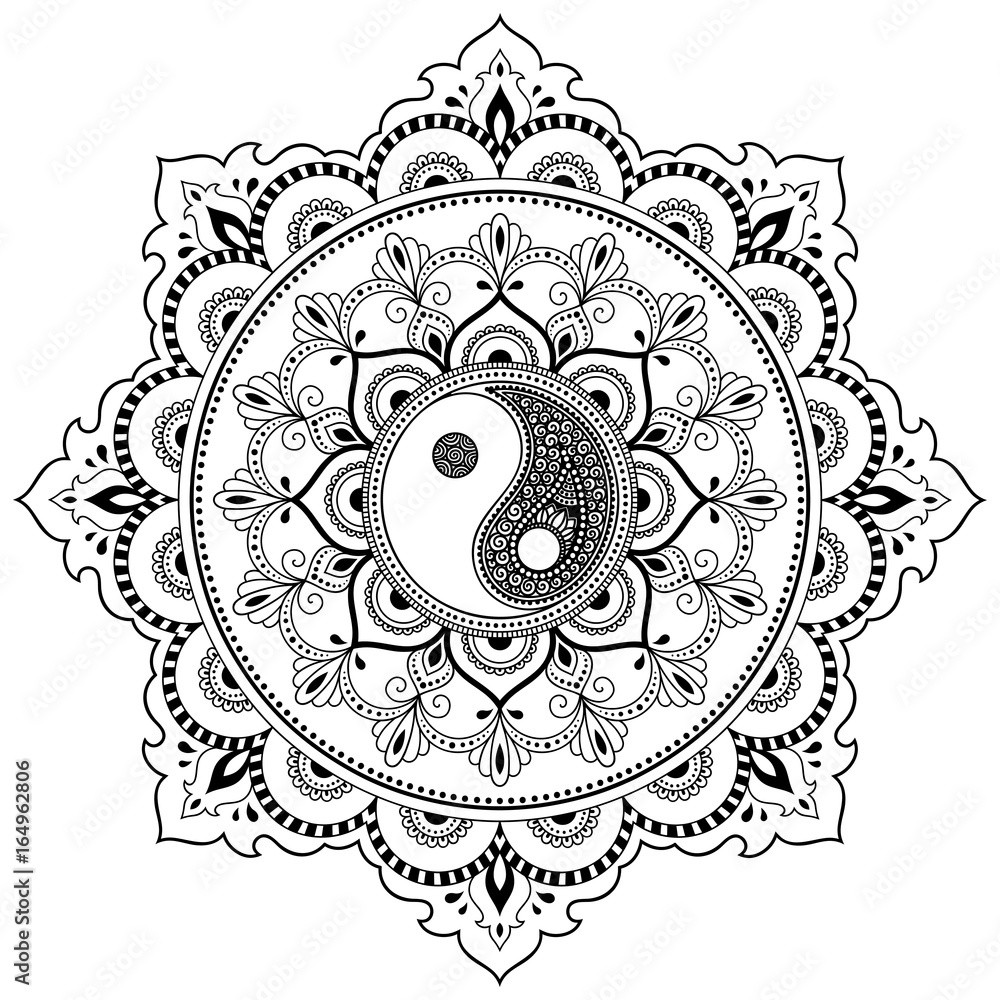Circular pattern in the form of a mandala. Yin-yang decorative symbol ...