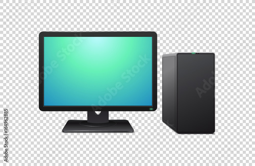 Black computer with monitor on transparent background