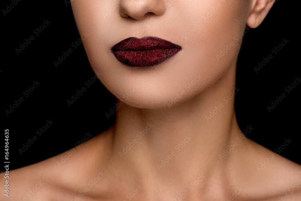 cropped view of fashionable woman with dark makeup, isolated on black cropped view of fashionable woman with dark makeup, isolated on black