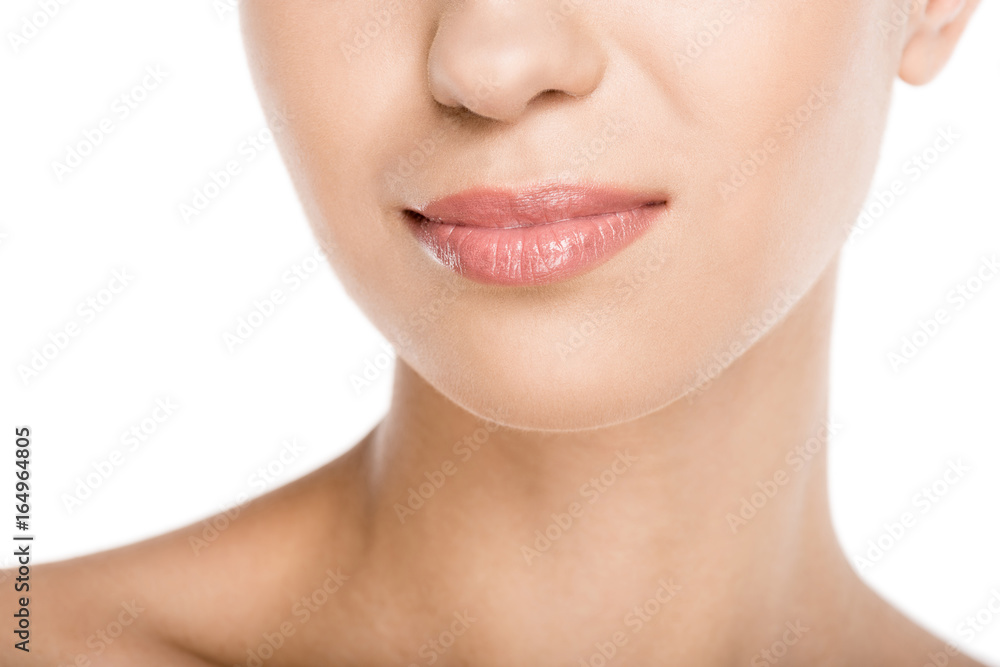 cropped view of beautiful naked woman with perfect skin, isolated on white cropped view of beautiful naked woman with perfect skin, isolated on white